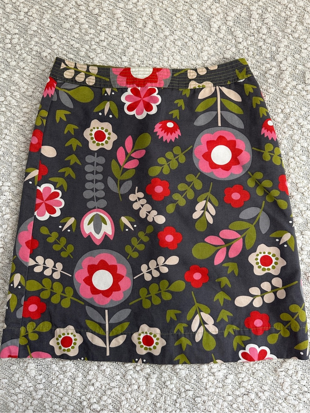 Boden Retro Floral Cotton A Line Skirt US 8 Brown Pink Green Mod Mid Rise